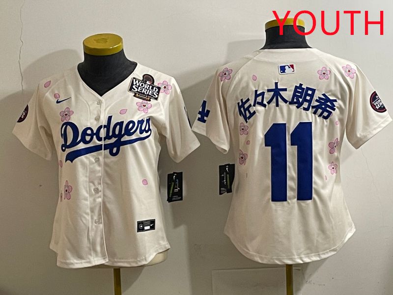 Youth Los Angeles Dodgers 11 R.Sasaki Cream Sakura Edition 2025 Nike MLB Jersey style 36